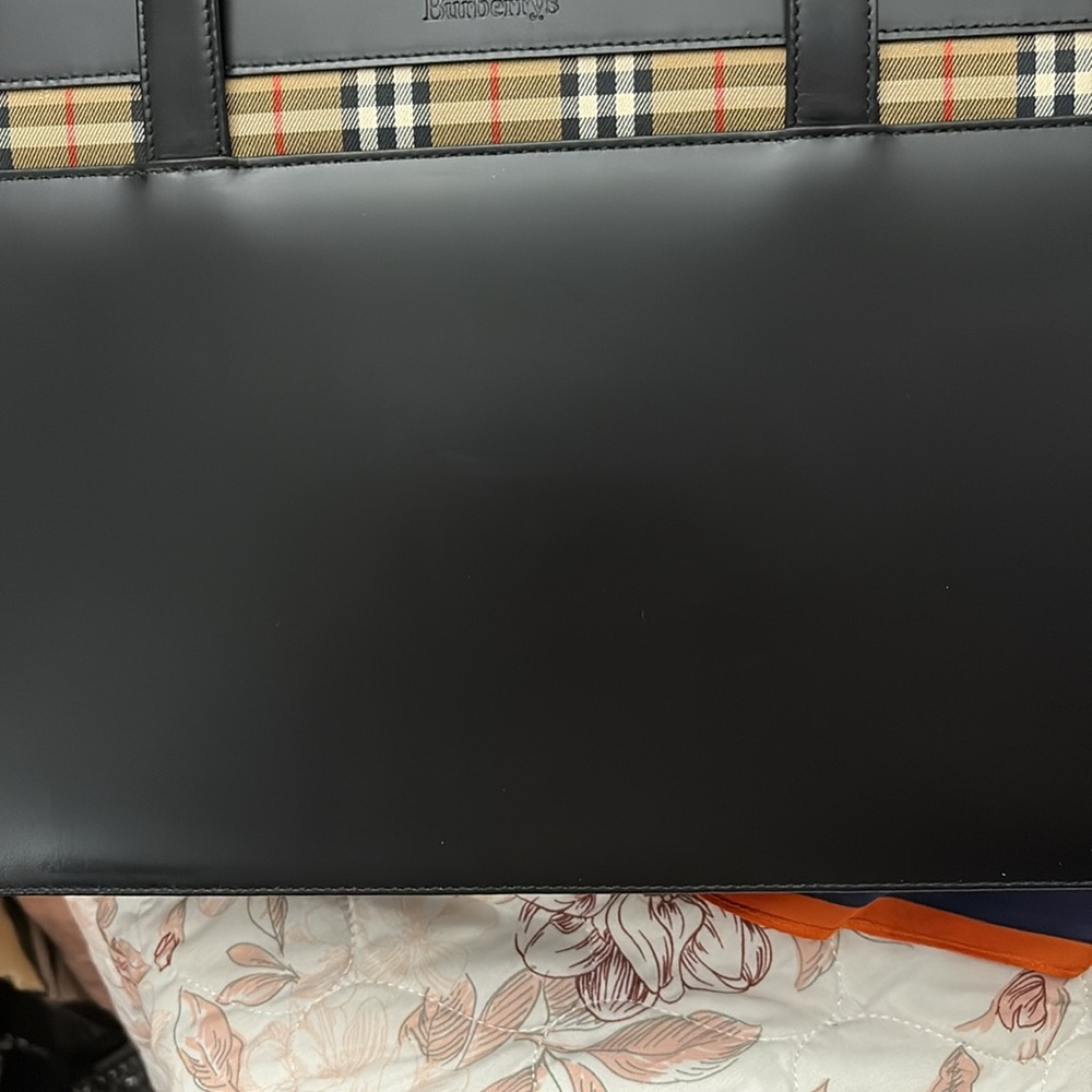 Burberry Black Leather Briefcase medium size with Signature Check - Picture 11 of 16